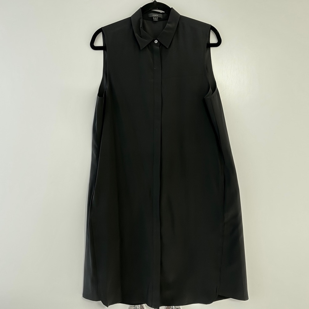 J.Crew Sleeveless 100% Silk Shirt Dress in Black